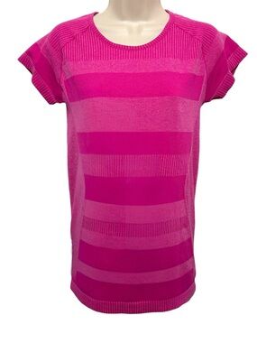 Brooks Run Happy Streaker Seamless Pink Striped Running Short Sleeve Top Small